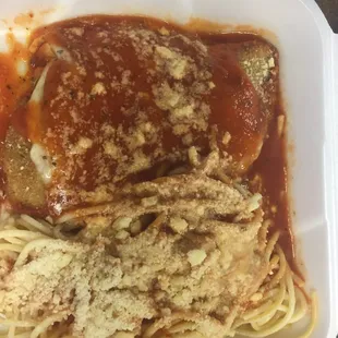 Chicken parm &amp; spaghetti (delicious)