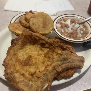 Fried Pork Chops with Pintos and Fried Squash