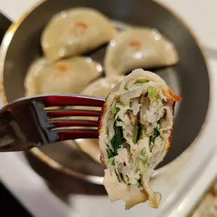 Inside of the Chicken And Chives Mandoo... Delicious!