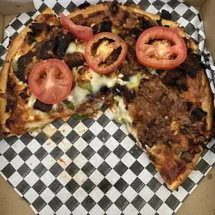 This was the gyro pizza that I got today from Omega Pizza