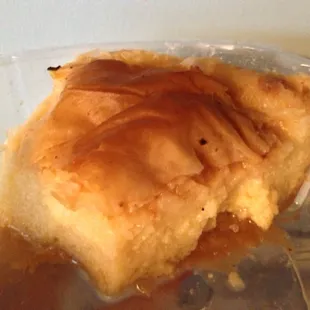 Insides of phyllo-flan thingy. Good, sweet, huge.