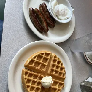Sausage eggs waffle