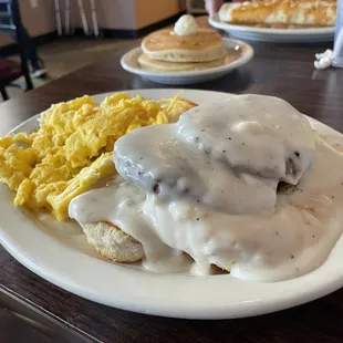 Biscuits and gravy, delicious hash browns, eggs, omelettes and more