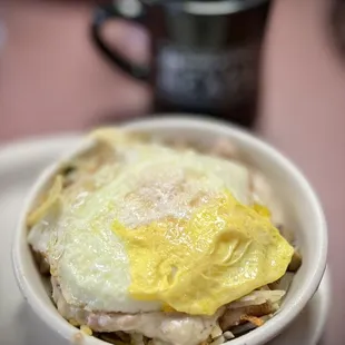 an omelette and waffle