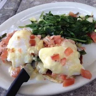 Crab meat Benedict with steamed veggies!