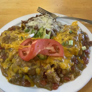 Green Chile Pork Over Eggs