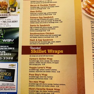 a menu for a restaurant