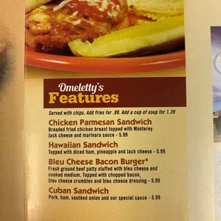 a menu for a sandwich