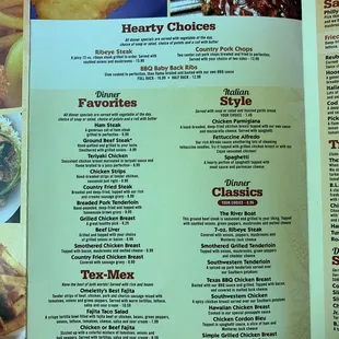 a menu for a restaurant