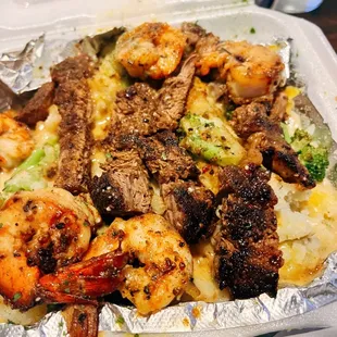 Steak and Shrimp Potato