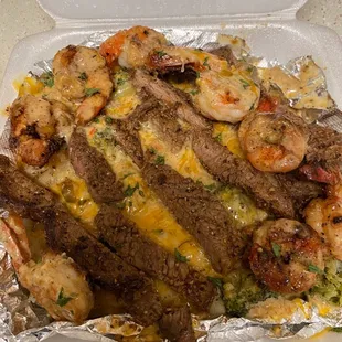 Steak and Shrimp Potato