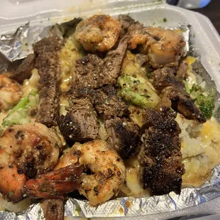 Steak and Shrimp Potato