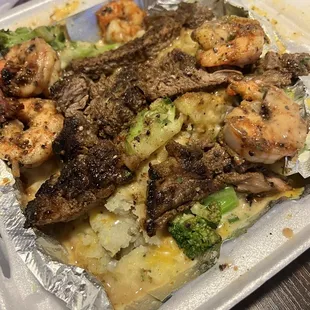 Steak and Shrimp Potato