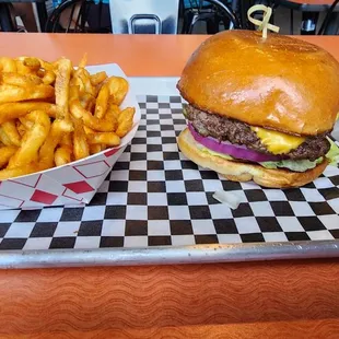 Classic Cheeseburger with Crosscut Curly Fries.