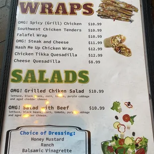 Menu - wraps and salads