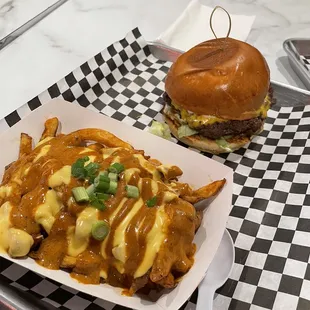 Classic Cheeseburger and Masala Fries with Cheese