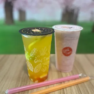 Taro Milk Tea and Rainforest Fruit Drink