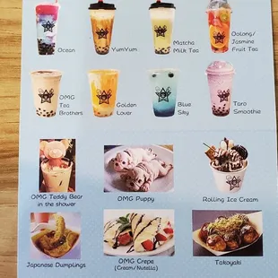 a menu with drinks