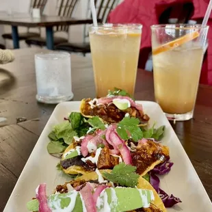 a plate of food and a drink