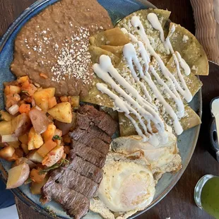 Verdes chilaquiles with meat.