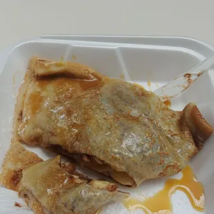 Banana Nutella Crepe with Caramel &amp; powdered sugar on top YUUUMMM!!!!