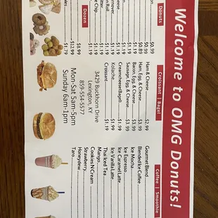 a menu for a restaurant