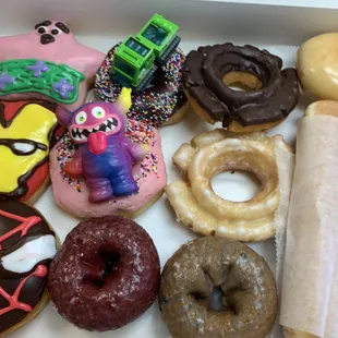 a variety of donuts in a box