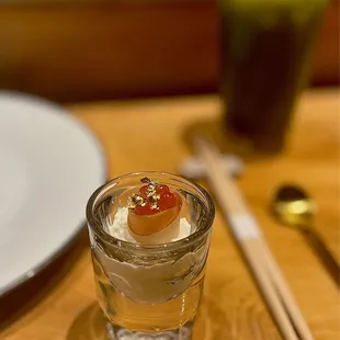 Ikura and yuzu cream with Asian pear