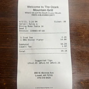 Receipt of over priced little to nothing food.