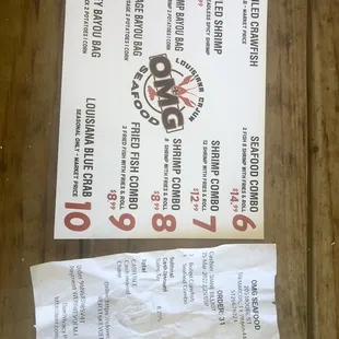 Menu and final price