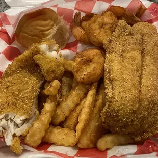 Shrimp and fish combo. We had a nibble in the car. So good