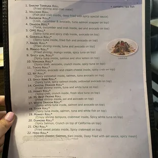 the menu for omg sushi diner