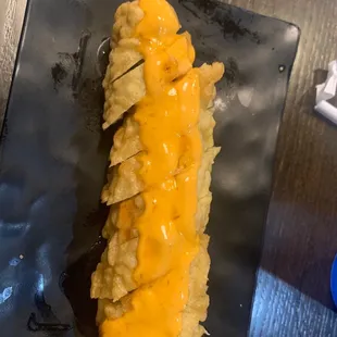 a close up of a piece of food