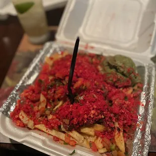 Omg Veggie Loaded Fries with hot Cheetos