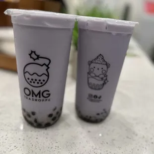 Taro Milk Tea w/ regular boba and w/ small boba. So cute huh :)