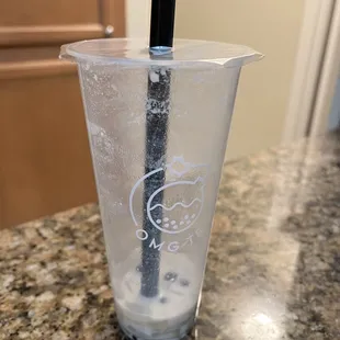 Coconut milk tea with boba and lychee jelly