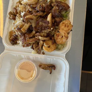 a take out container of food