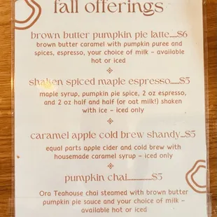 Seasonal Fall Menu 2023