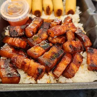 Pork belly rice bowl combo (with lumpia)