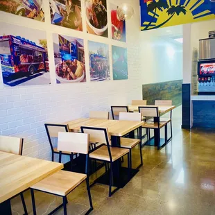 tables and chairs in a restaurant