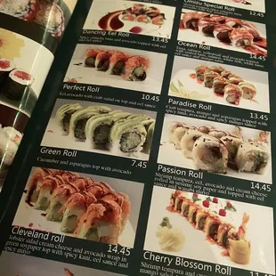 menu, sushi and sashimi