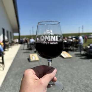 a hand holding a wine glass