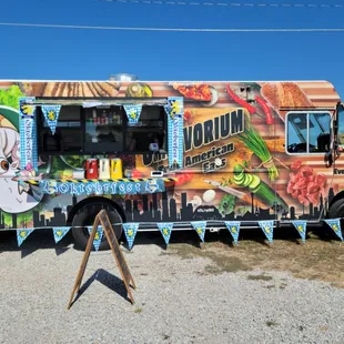 a food truck decorated with food