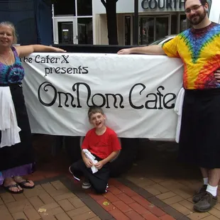 a man and a woman and a child