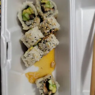 Fresh water eel roll, but bot fresh. Very sweet