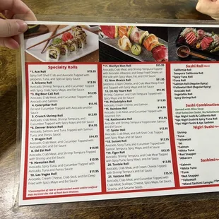 Sushi side of menu