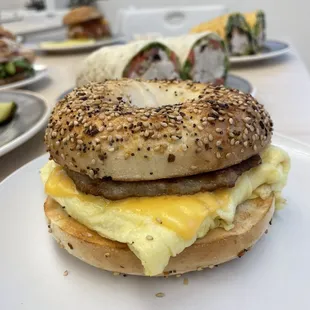 a breakfast sandwich on a plate