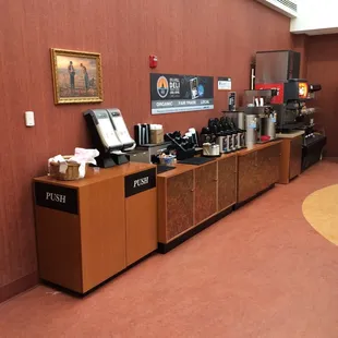 a coffee bar with coffee machines