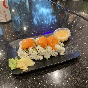 "Build your own roll" white rice, salmon, and avocado.