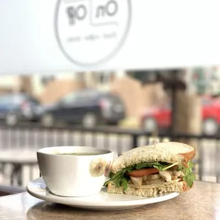 Half sandwich special - Pesto Chicken Salad with Soup